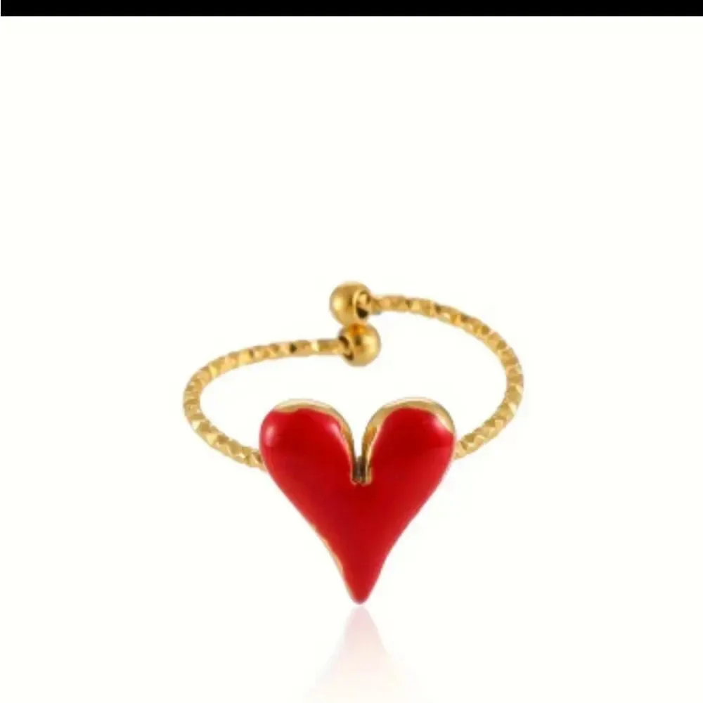 Red Heart ring adjustable 18k gold